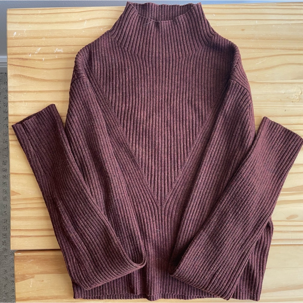Revolve brown & orange mock neck cropped sweater